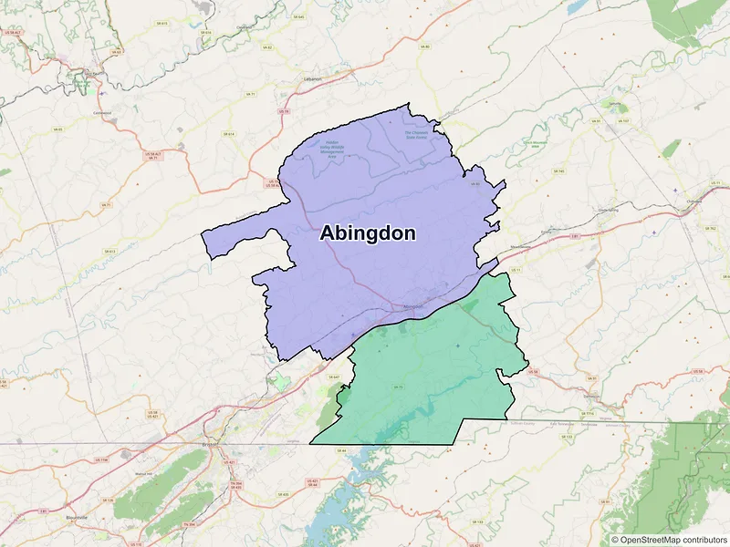 Map of Abingdon, Virginia and ZIP codes