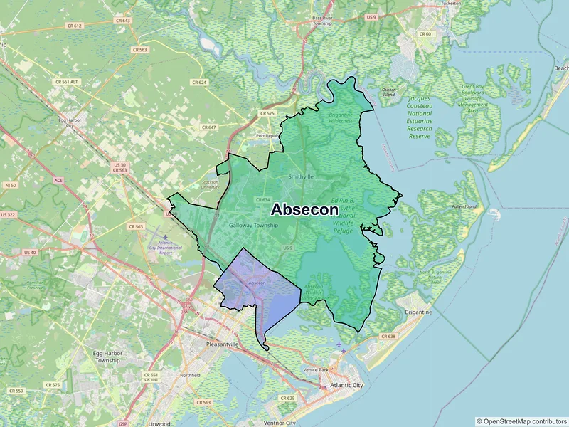 Map of Absecon, New Jersey and ZIP codes