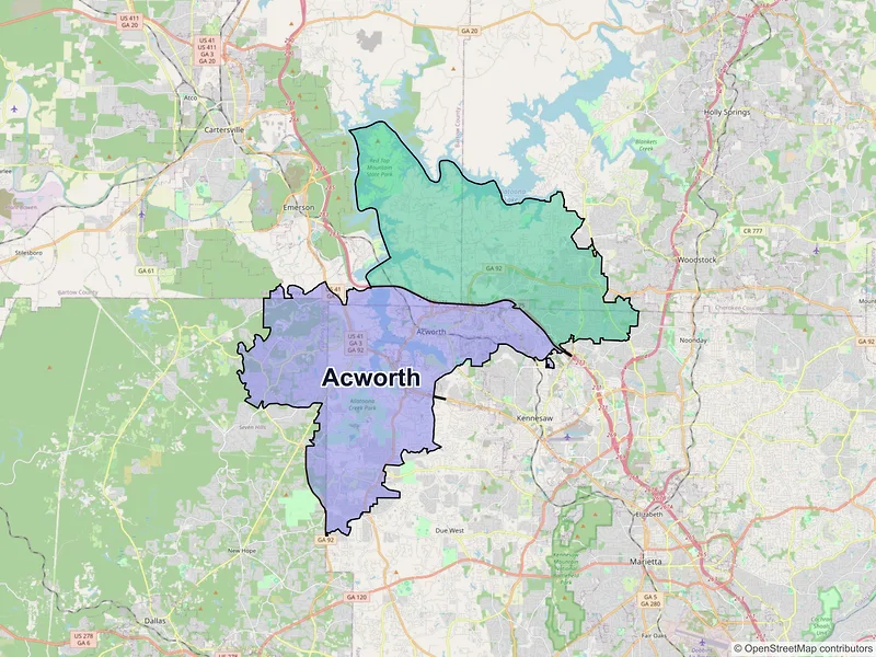 Map of Acworth, Georgia and ZIP codes