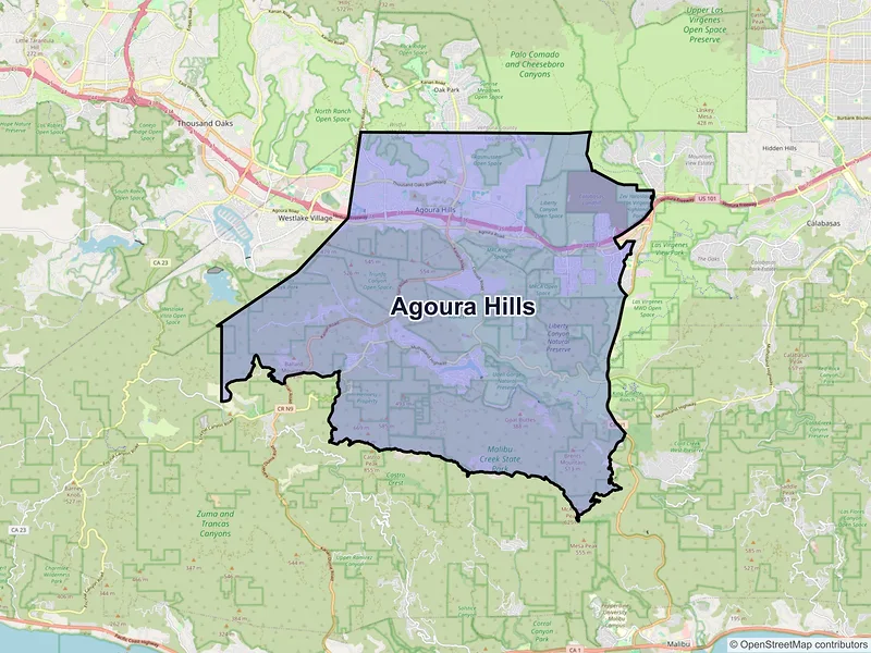 Map of Agoura Hills, California and ZIP codes