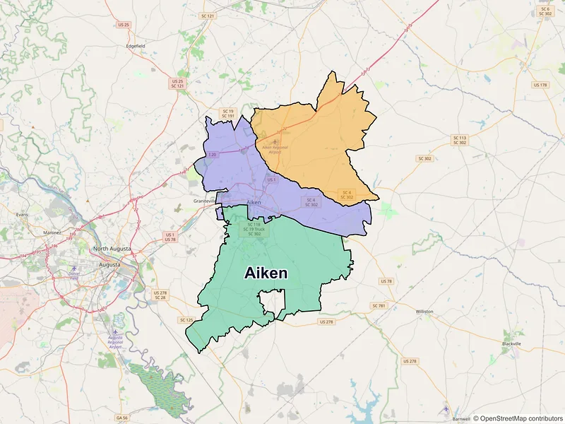 Map of Aiken, South Carolina and ZIP codes
