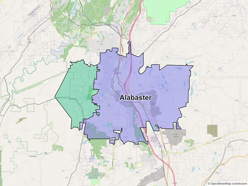 Map of Alabaster, Alabama and ZIP codes