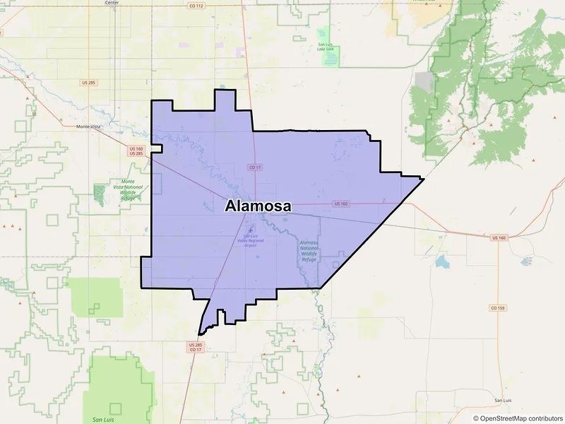 Map of Alamosa, Colorado and ZIP codes