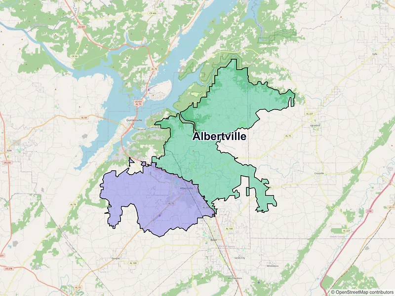 Map of Albertville, Alabama and ZIP codes