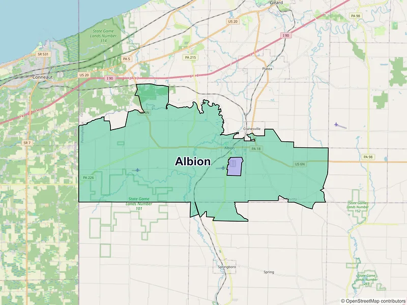 Map of Albion, Pennsylvania and ZIP codes