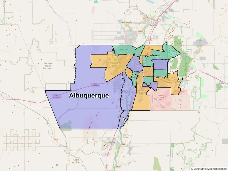 Map of Albuquerque, New Mexico and ZIP codes