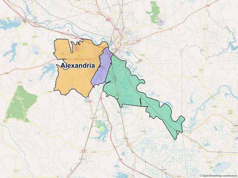 Map of Alexandria, Louisiana and ZIP codes