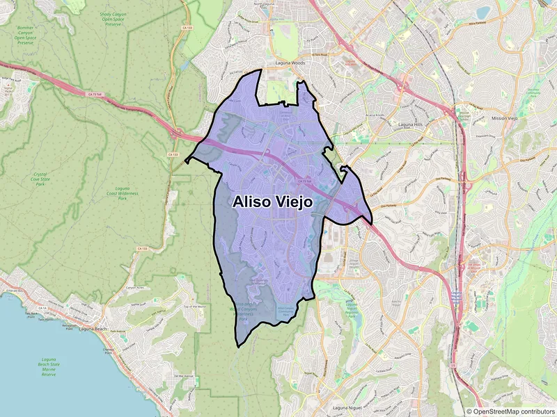 Map of Aliso Viejo, California and ZIP codes