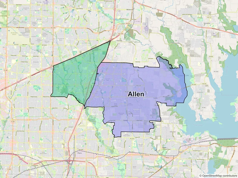 Map of Allen, Texas and ZIP codes