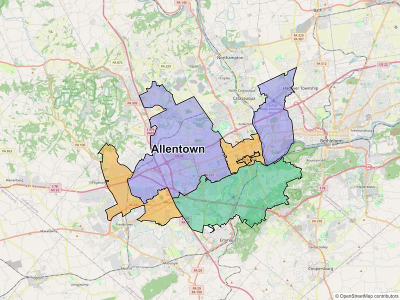 Map of Allentown, Pennsylvania and ZIP codes