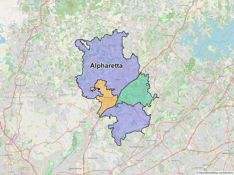 Map of Alpharetta, Georgia and ZIP codes