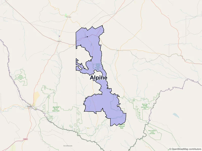 Map of Alpine, Texas and ZIP codes