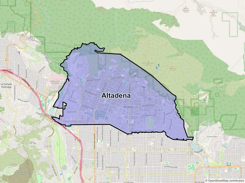 Map of Altadena, California and ZIP codes
