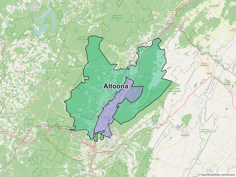 Map of Altoona, Pennsylvania and ZIP codes