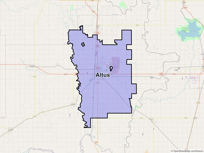 Map of Altus, Oklahoma and ZIP codes