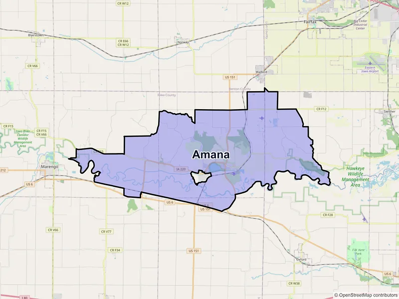 Map of Amana, Iowa and ZIP codes