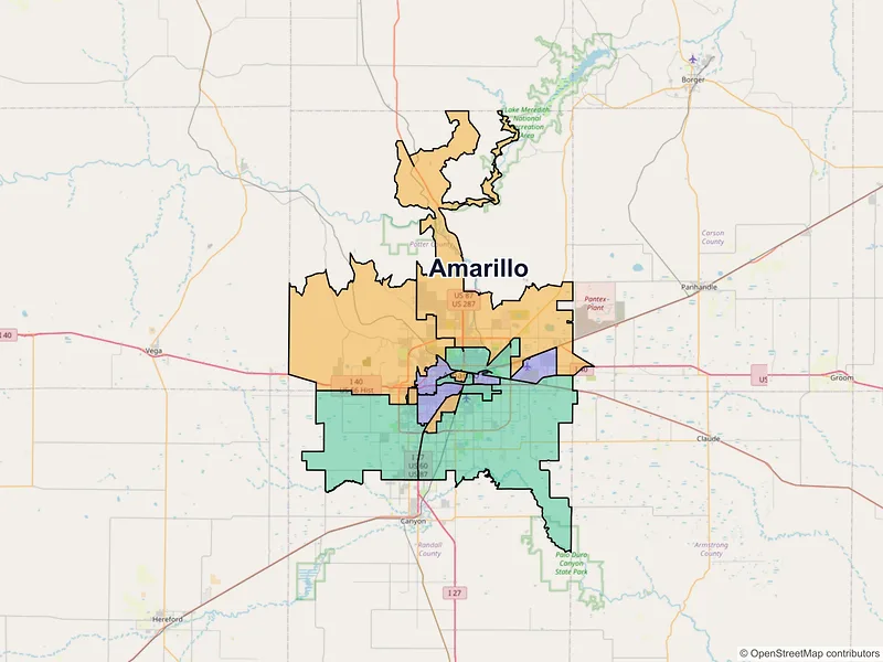 Map of Amarillo, Texas and ZIP codes