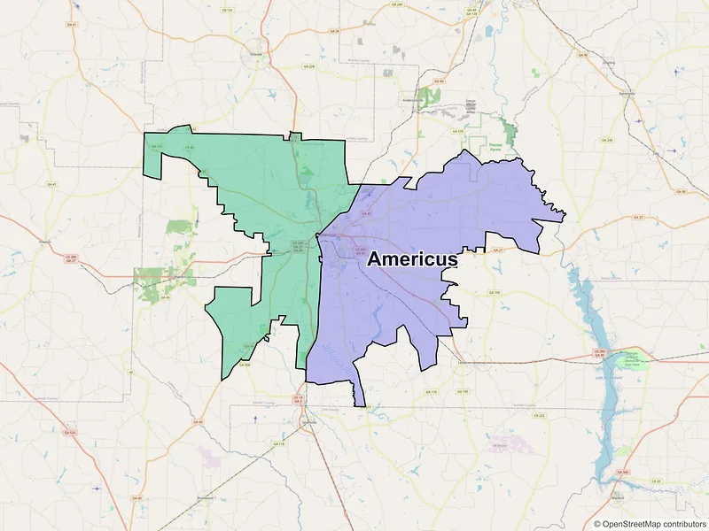Map of Americus, Georgia and ZIP codes