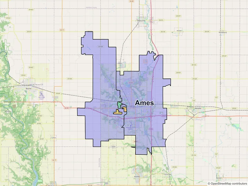 Map of Ames, Iowa and ZIP codes