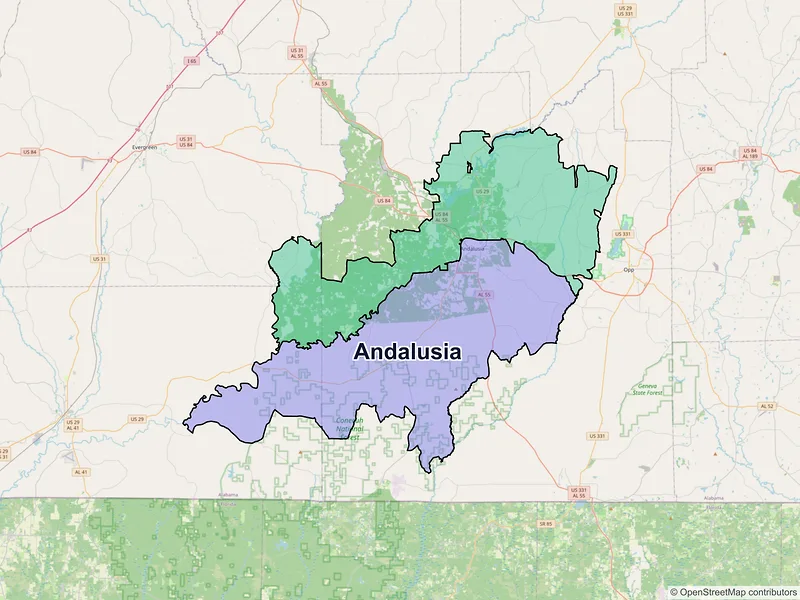 Map of Andalusia, Alabama and ZIP codes