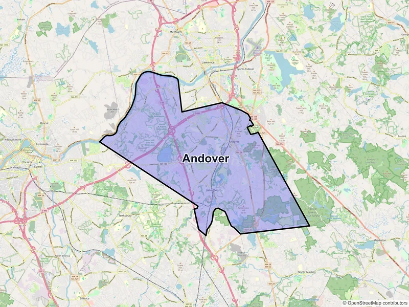 Map of Andover, Massachusetts and ZIP codes