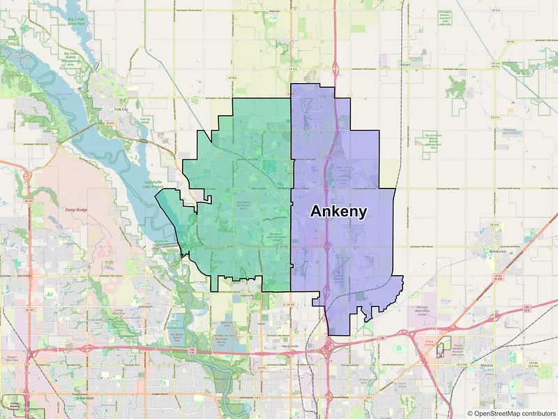 Map of Ankeny, Iowa and ZIP codes