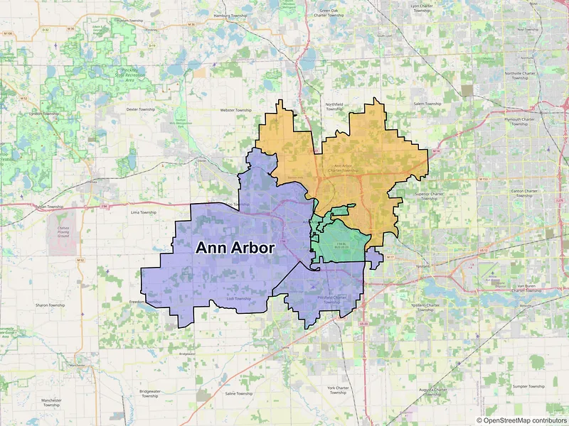 Map of Ann Arbor, Michigan and ZIP codes