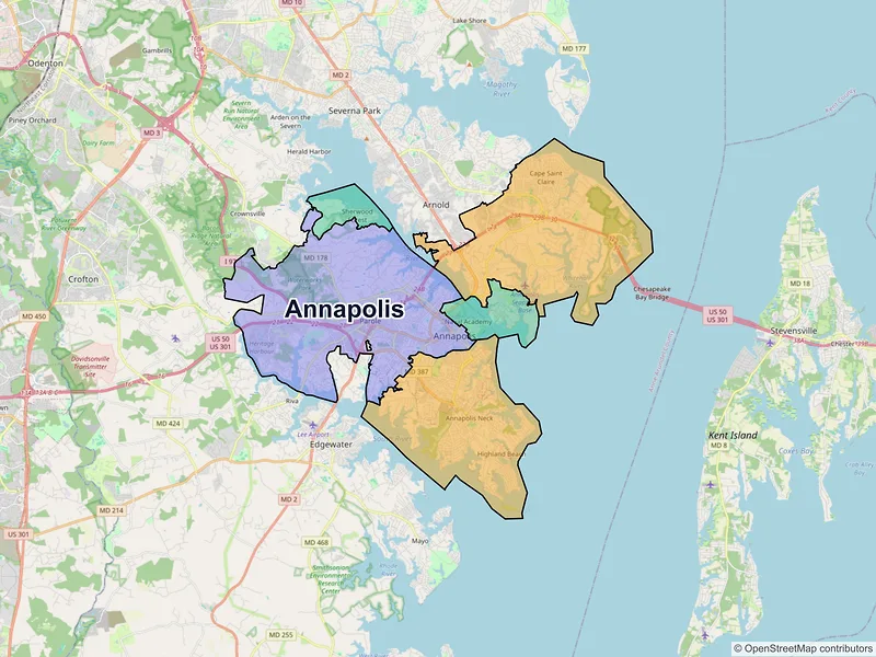 Map of Annapolis, Maryland and ZIP codes