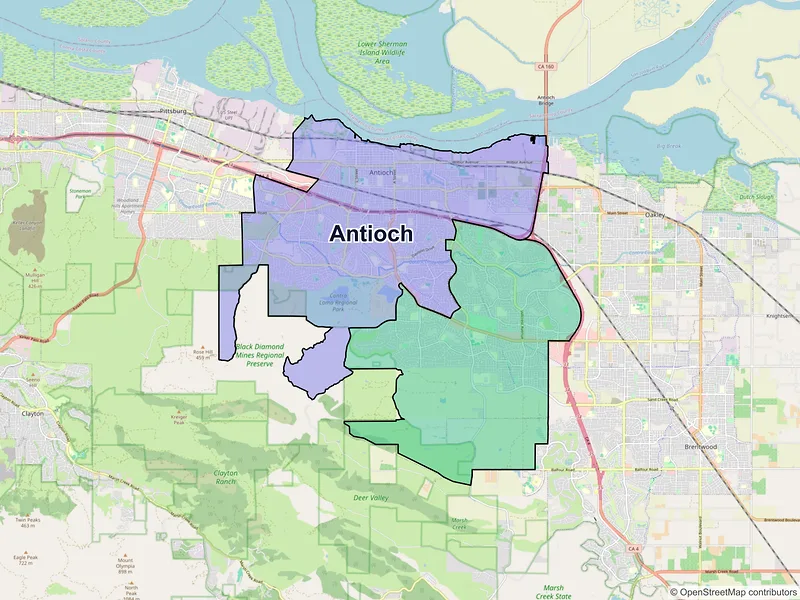 Map of Antioch, California and ZIP codes