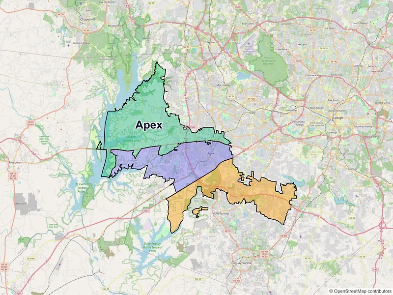 Map of Apex, North Carolina and ZIP codes