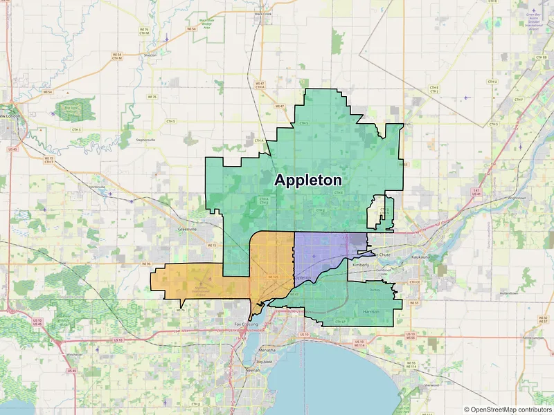 Map of Appleton, Wisconsin and ZIP codes