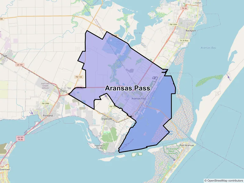 Map of Aransas Pass, Texas and ZIP codes