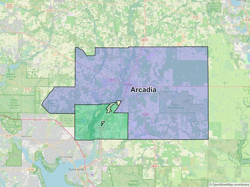 Map of Arcadia, Florida and ZIP codes