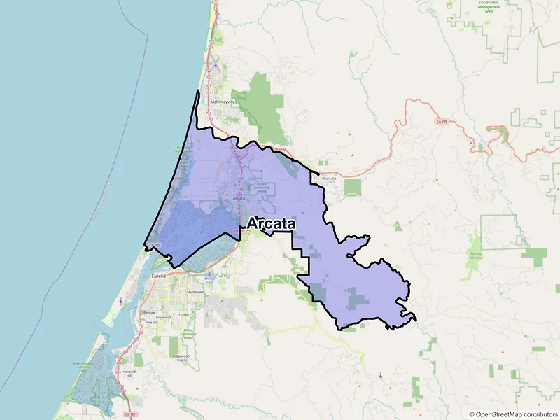 Map of Arcata, California and ZIP codes