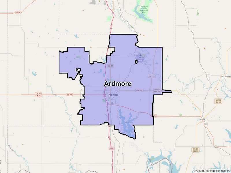 Map of Ardmore, Oklahoma and ZIP codes