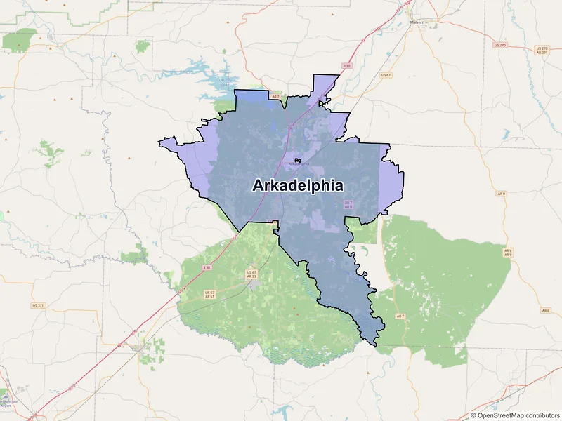 Map of Arkadelphia, Arkansas and ZIP codes