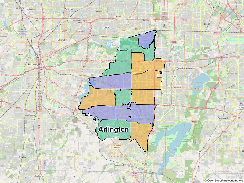 Map of Arlington, Texas and ZIP codes
