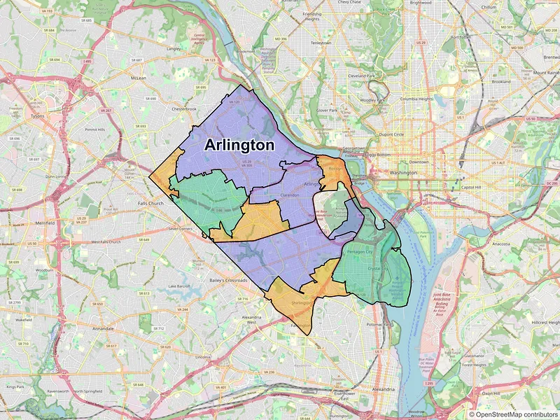Map of Arlington, Virginia and ZIP codes