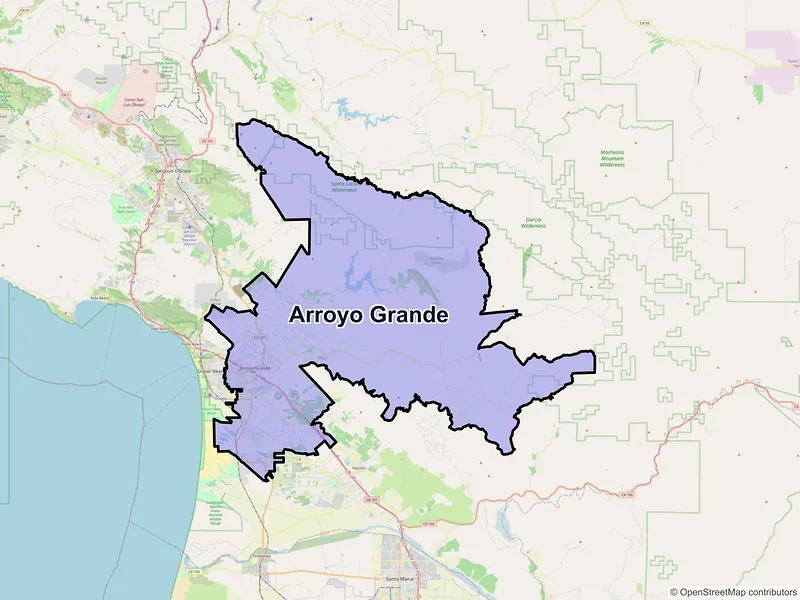 Map of Arroyo Grande, California and ZIP codes