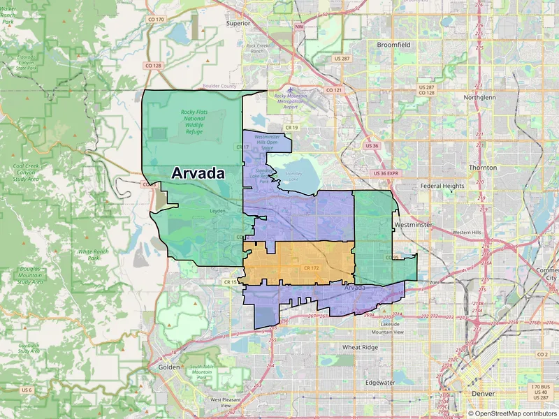 Map of Arvada, Colorado and ZIP codes