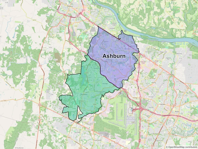 Map of Ashburn, Virginia and ZIP codes
