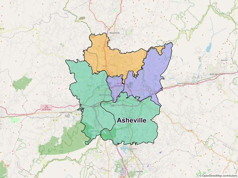 Map of Asheville, North Carolina and ZIP codes