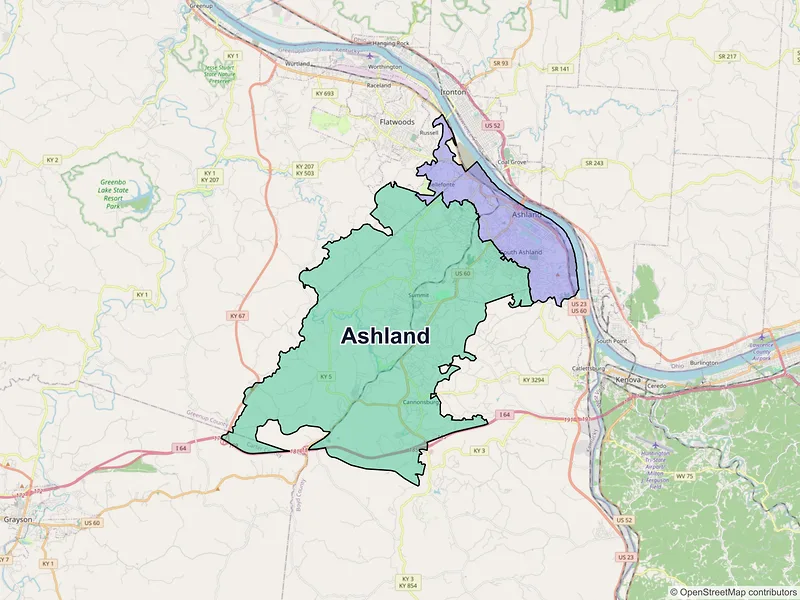 Map of Ashland, Kentucky and ZIP codes