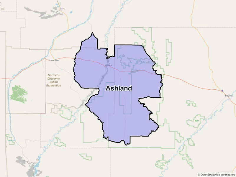Map of Ashland, Montana and ZIP codes