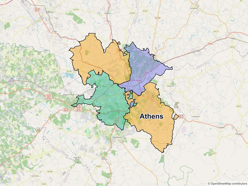 Map of Athens, Georgia and ZIP codes