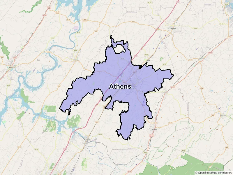 Map of Athens, Tennessee and ZIP codes