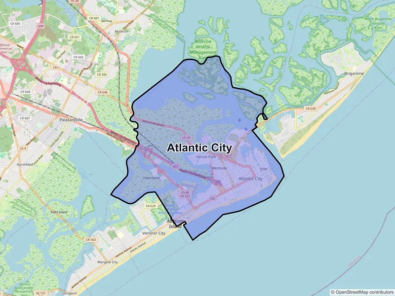 Map of Atlantic City, New Jersey and ZIP codes