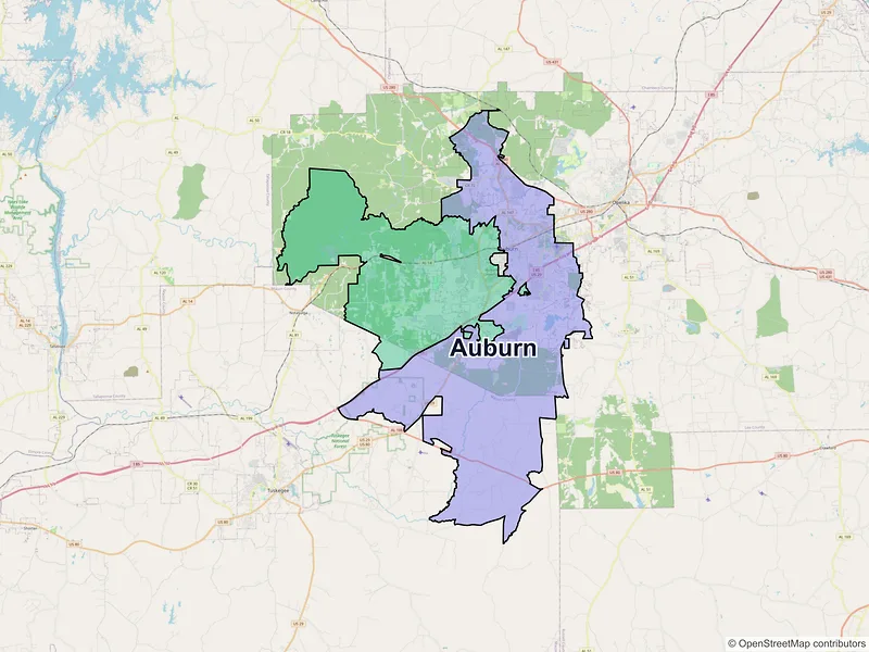Map of Auburn, Alabama and ZIP codes