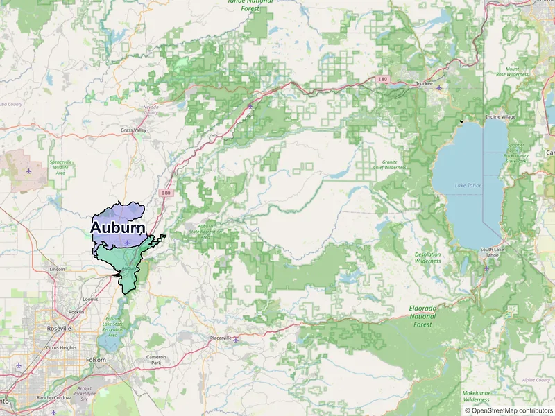 Map of Auburn, California and ZIP codes
