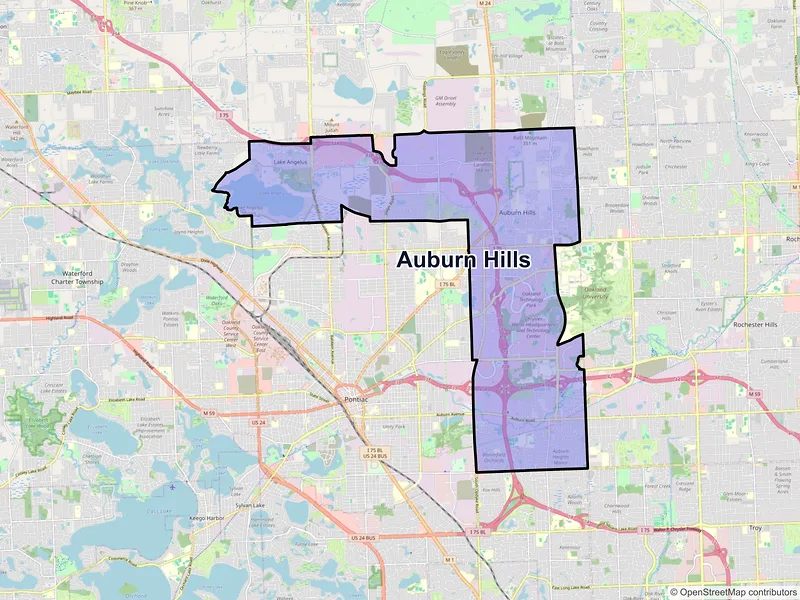 Map of Auburn Hills, Michigan and ZIP codes